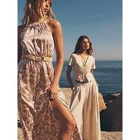 Apricot Stencil Paisley Satin Split Maxi - Pink