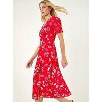 Roman Floral Ruched Sleeve Dress