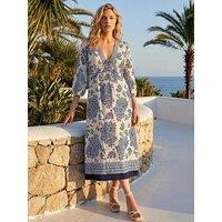 Roman Border Print V-Neck Midi Dress