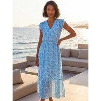 Roman Dusk Tile Shimmer Frill Maxi Dress