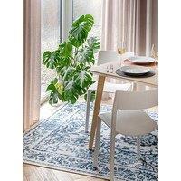 Kukoon Flatwoven Washable Distressed Blue Damask Rug - Bala