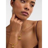 Katie Loxton Textured Padlock Plated Paperclip Chain Bracelet - Gold