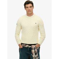 Superdry Mens Cotton-Rich Cable Knit Relaxed Fit Jumper - Cream