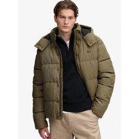 Superdry Mens Hooded Check Two-Way Zip Padded Jacket - Brown