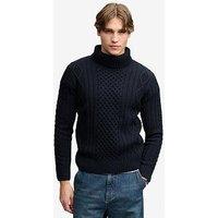Superdry Jacob Cable Roll Neck Knitted Jumper - Navy