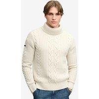 Superdry Jacob Cable Roll Neck Knitted Jumper - Cream