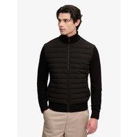 Superdry Mens Quilted Panel Ribbed Funnel Neck Cardigan Hybrid Jacket - Black
