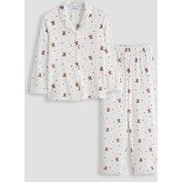 The Very Collection Girls Mini Me Teddy Print Revere Fleece Pyjamas - White