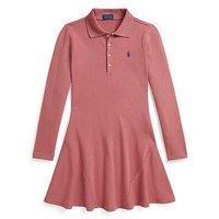 Polo Ralph Lauren Girls Long Sleeve Polo Collar Flared Shirt Dress - Pink