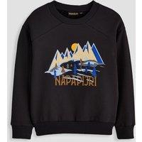 Napapijri Boys Bellis Mountain Graphic Crew Neck Sweatshirt - Black