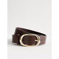 New Look Faux Leather Oval Buckle Belt - Brown