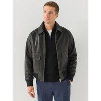 Belstaff Mens Ribbed Hem Zip-Through Pilot Leather Jacket - Black