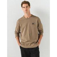 Belstaff Left Chest Patch Logo Regular Fit Long Sleeve T-Shirt - Beige