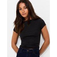 New Look Cotton Rich Slash Neck T-Shirt - Black