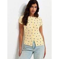 New Look Spot Print Button Through Baby Tee T-Shirt - Yellow
