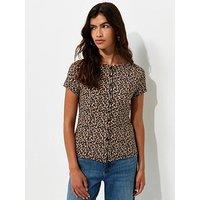 New Look Leopard Print Button Front T-Shirt - Brown
