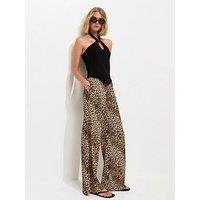 New Look Animal Print Wide Leg Trousers - Brown