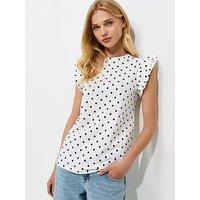 New Look Cotton Polka Dot Ruffled Sleeve T-Shirt - White