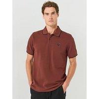Belstaff Left Chest Patch Logo Regular Fit Tipped Polo Shirt - Dark Red