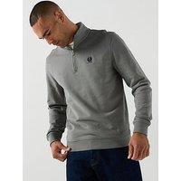 Belstaff Left Chest Patch Logo Regular Fit 1/4 Zip Sweatshirt - Grey