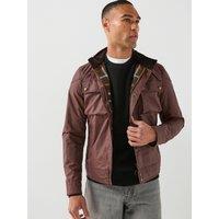 Belstaff Mens Waxed Cotton Buckle Collar Pocket Wax Jacket - Dark Red