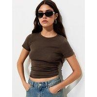 New Look Cotton Rich Deep Cuff Fitted Crew Neck T-Shirt - Brown