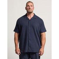 Badrhino Revere Collar Slub Shirt - Blue