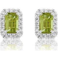 Love Diamond 18Ct Plated Peridot Emerald Cut Diamond Halo Stud Earrings