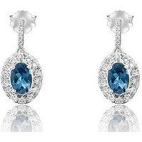 Love Diamond Platinum Plated London Blue Topaz Oval Cut Lab Grown Diamond Halo Drop Earrings