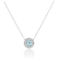 Platinum Plated Sky Blue Topaz Round Lab Grown Diamond Halo Necklace