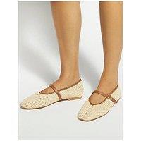 Dune London Raffia Mary Jane Flats With Buckle Strap - Natural
