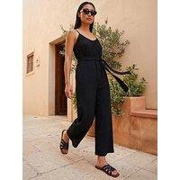 Roman Petite Textured Cropped Jumpsuit