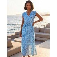 Roman Dusk Tile Shimmer Frill Maxi Dress