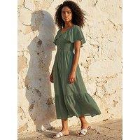 Roman Dusk Shirred Frill Maxi Dress