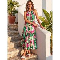 Roman Petite Print Tiered Hem Maxi Dress