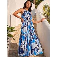 Roman Petite Print Tiered Hem Maxi Dress
