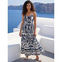 Roman Petite Print Strappy Button Midi Dress