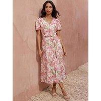 Roman Floral Print Puff Sleeve Midi Dress