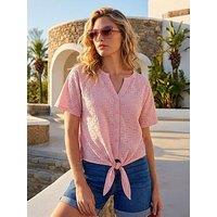 Roman V-Neck Broderie Stretch Jersey Tie Front Top