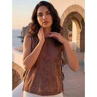 Roman Dusk Embroidered Tie Side Top