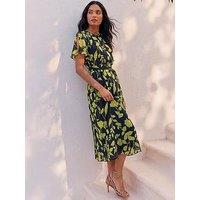Roman Floral Split Sleeve Midi Dress