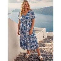 Roman Curve Postcard Print Midi Dress