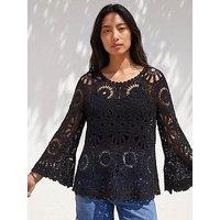 Roman Petite Crochet Flare Sleeve Top