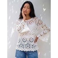 Roman Petite Crochet Flare Sleeve Top