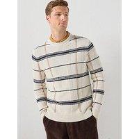 Barbour Fasey Cable Tartan Crewneck Knitted Jumper - White