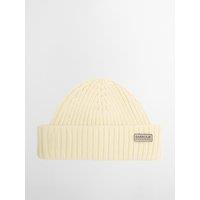 Barbour International Mens Dufton Turn-Up Rib Knit Beanie Hat - Cream