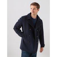 Barbour Mens Polzeath Wool-Blend Double-Breasted Pea Coat - Navy