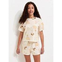 New Look 915 Girls Dog Print T-Shirt And Shorts Pyjama Set - Cream