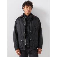 Barbour International Mens Brake Line Waxed Cotton Cord Collar Jacket - Black
