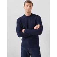 Barbour Herringbone Textured Crewneck Knitted Jumper - Navy